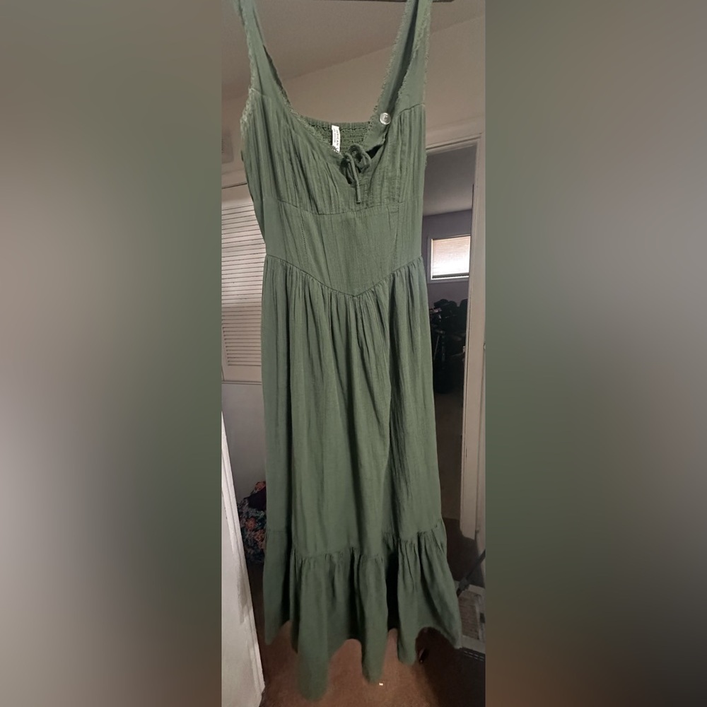 American Eagle Outfitters Strapless Olive Dress